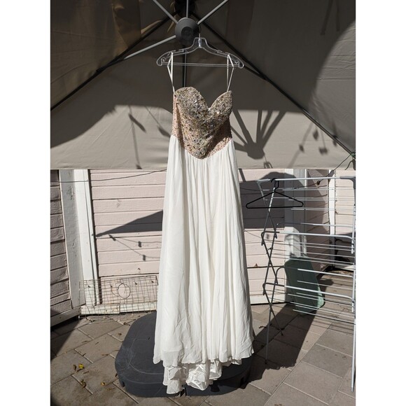 Prom Dress: Strapless, White W/ Gold Sz 10 Royal Queen Collection - Picture 2 of 16